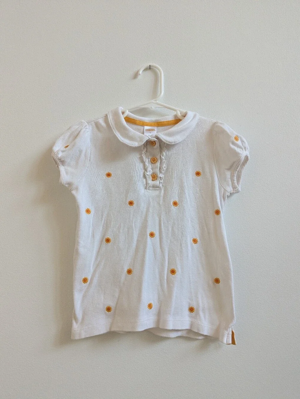 Gymboree Shirt 5 Girls White Sunflower Polo